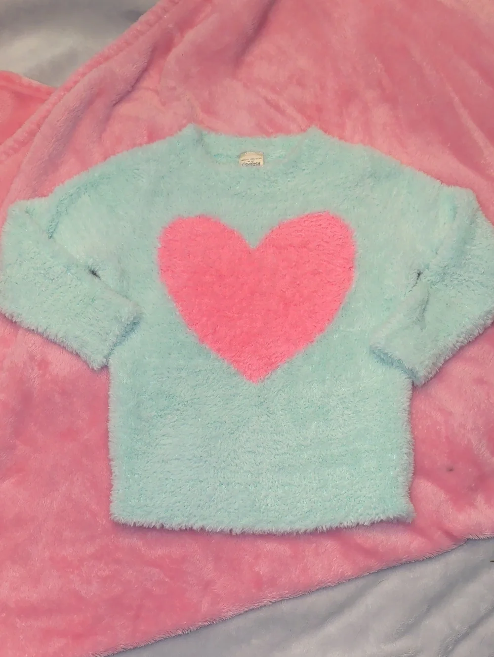 OshKosh B'gosh Soft Mint Fuzzy Pullover with Pink Detail